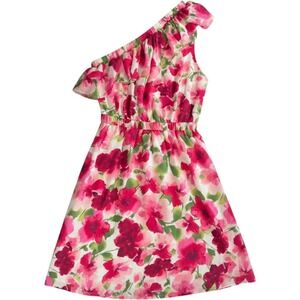 Andree by Unit Pink Floral One-Shoulder Dress Ruffle Garden Party Mini Size S